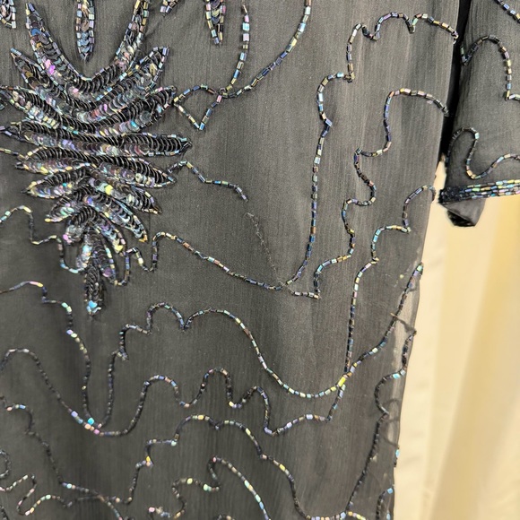 Sweet Sue Vintage Black 100% Silk Dress w/ Iridescent Sequins & Beading Size 2X - Picture 5 of 16